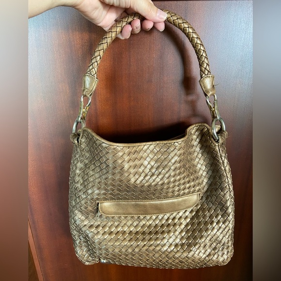 Vintage Ganson Woven Leather (?) Bronze Purse Bag - Picture 1 of 15
